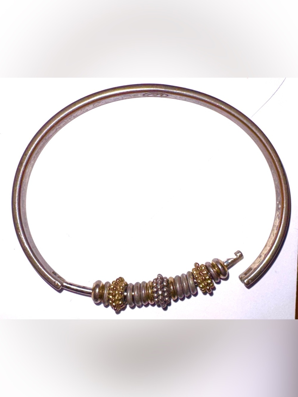 Vintage Liz Claiborne Two-Tone Silver & Gold Hinged Bangle Bracelet
